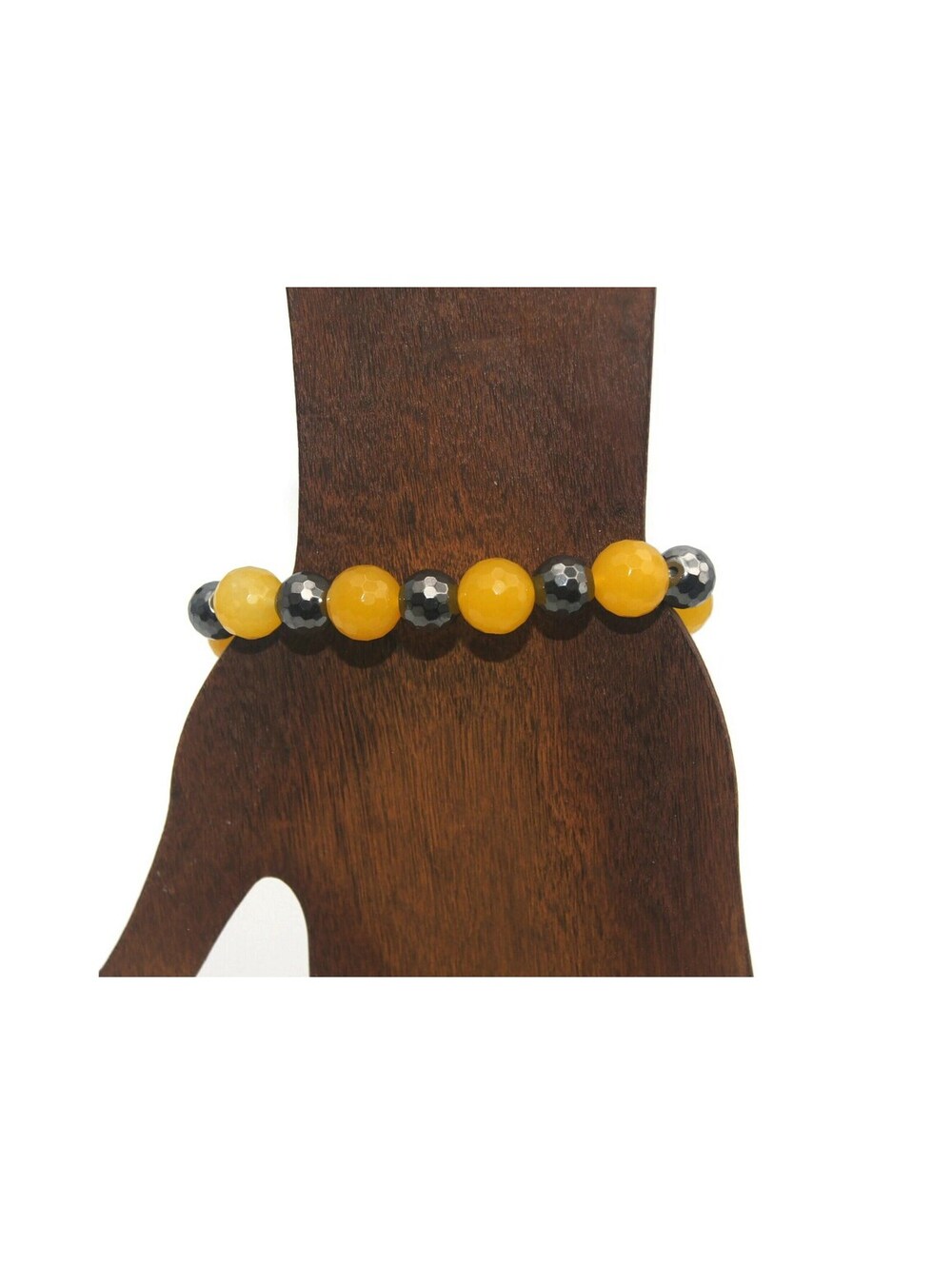 Vintage Yellow and Gray Glass Beads 6 1/2 Elastic Bracelet.